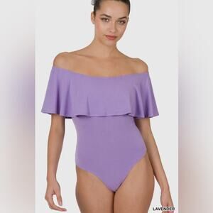 Zenana - Lavender Ruffle Layered Off-Bodysuit with Snaps - Small